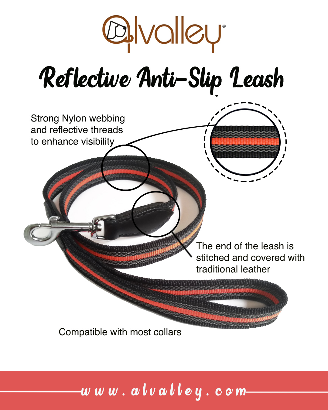 Reflective Anti-Slip Snap Leash
